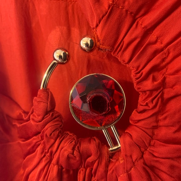 Farm Rio One-Shoulder Red Satin Midi Dress with Ring Detail - Picture 4 of 4